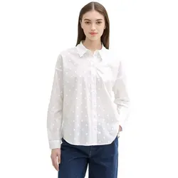 TOM TAILOR Denim Blusentop - Gepunktete Struktur in Weiß, Regular Fit XS - Modische Bluse aus 100% Baumwolle, ideal für einen lässigen Look und vielseitig kombinierbar.