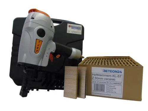 TJEP PQZ-64 Klammergerät mit 9500 Klammern - Druckluft-Klammergerät für präzise Befestigungen, inklusive 9500 Klammern für sofortigen Einsatz. Ideal für professionelle Anwendungen.