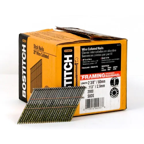 Bostitch 28° Streifennägel 3,1x90mm ring verzinkt - Hochwertige 28° Streifennägel für Bostitch F28WW-E, drahtmagaziniert für optimale Feuchtigkeitsbeständigkeit, 2000 Stück pro Packung.