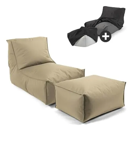mokebo® Sitzsack 'Der Sundowner' mit Hocker und Schutzhülle - Sitzsäcke für Kinder & Erwachsene, wasserabweisend und ideal für drinnen und draußen, auch als Liege verwendbar, made in Germany, unterstützt nachhaltige Produktion.