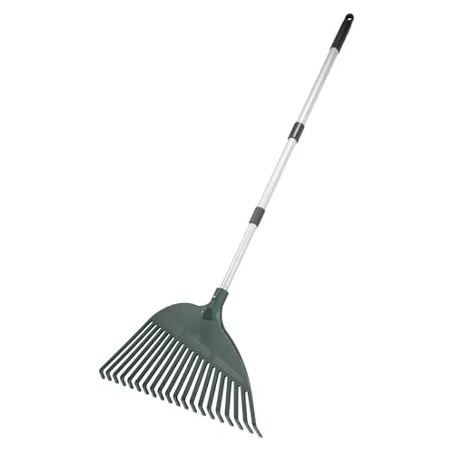 Gartenrechen rückenschonend Komfort-Rechen ergonomisch flexibel vielseitig mühelos mit Teleskopstiel für Gartenarbeit Rasenschnitt Laub langlebige Zinken ABS-Kunststoff 44x80-146x3,5 cm grün