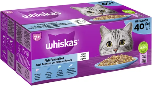 40x85g Whiskas Katzenfutter Nassfutter Fisch Auswahl in Gelee