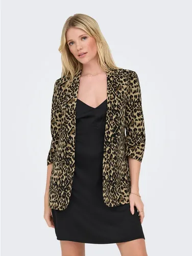 ONLY Damen Leo Blazer ONLElly Life AOP - Blazer für Damen im angesagten Leopard-Design, ideal für stilvolle Looks mit Reverskragen und 3/4-langen Ärmeln, perfekt für jeden Anlass.