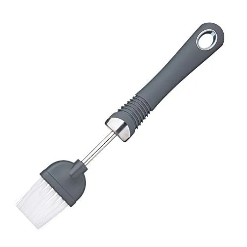 KitchenCraft Teigpinsel, Öl Pinsel mit Komfortgriff, Backpinsel Nylon zum Bestreichen von Backwaren und Braten, mit Öse zum Aufhängen, Grau, Nylon, 21 cm