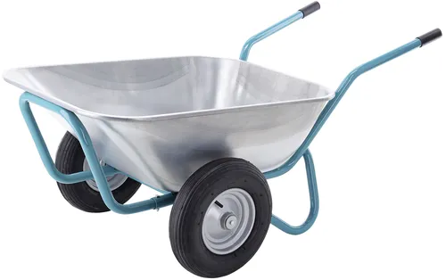 Mefro Muldenkuli 140 L - Ergonomische Gartenschubkarre mit Luft-Rad - Schubkarre für Gartenarbeit und Landschaftsbau, mit 2-Rädern und ergonomischem Griff, belastbar bis 400 kg und 140 L Volumen, aus verzinktem Stahl.