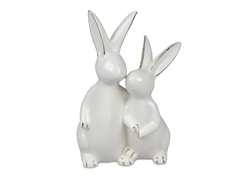formano Geschenke und Dekoration zu Ostern- Hasenpaar Weiss-Gold 9x15cm aus glasiertem Porzellan gefertigt