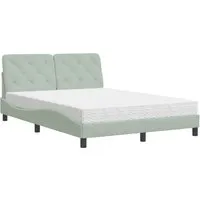 Bett mit Matratze – Hellgrau, 140x200 cm, Samt - Betten – Luxuriöses Samtbett mit ergonomischer Matratze für optimalen Schlafkomfort und stilvolles Wellen-Design, ideal für deine Wohlfühloase.