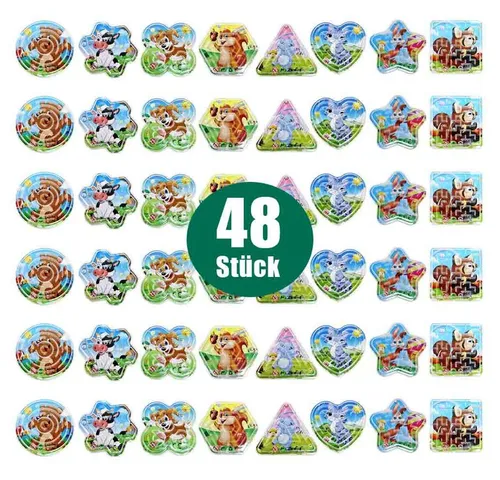 B&G INTERNATIONAL Kugel Balance Spiel Mini - 48 Stück - Das Kugel Balance Spiel Mini bietet 48 Geschicklichkeitsspiele mit niedlichen Tiermotiven. Ideal für unterwegs, fördert es Konzentration und Feinmotorik. Perfekt für Kindergeburtstage oder als kleines Geschenk.