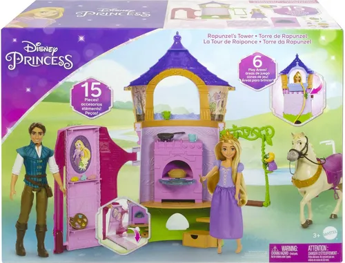 Disney Princess HMV99 - Rapunzel-Puppe mit Turm Spielset - Puppenset mit beweglicher Rapunzel-Puppe und 6 Spielbereichen im Turm, inklusive Styling-Zubehör für kreativen Spielspaß ab 3 Jahren.