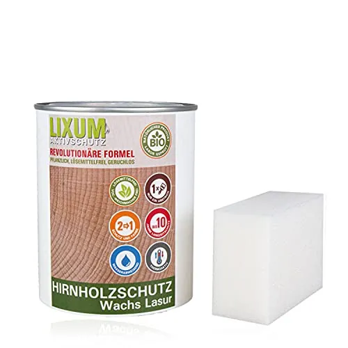 LIXUM PRO Biologische Hirnholz Wachs Lasur, Farbe:farblos 0.00, Inhalt:250 ml (ca.1m²), inkl. Zubehör:Schwamm