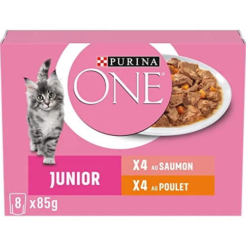PURINA One Junior Dispersions-Sauce, Verschiedene Geschmacksrichtungen, Lachs und Huhn, für Kätzchen, 8 x 85 g