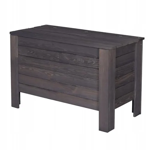 STOLMAK Gartenbox 80x52x40 cm Grau Kiefernholz Massiv Auflagenbox Kissenbox Holztruhe Aufbewahrungsbox Truhe Kiste Gartenmöbel 166l