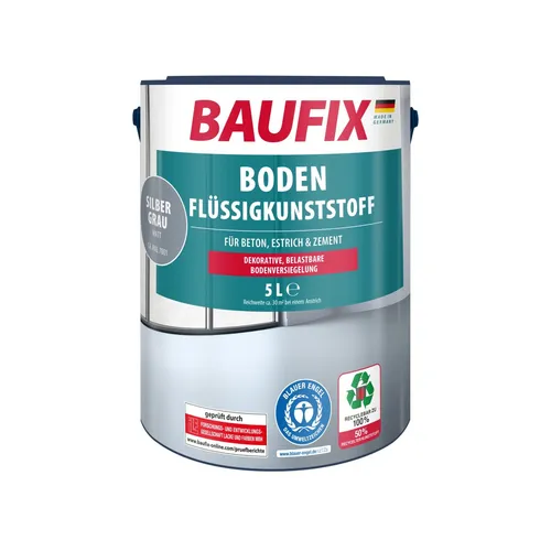 BAUFIX Boden-Flüssigkunststoff silbergrau matt, 5 Liter - Farbe & Lacke - Hochwertige Versiegelung für Beton- und Estrichoberflächen, wasserverdünnbar und ideal für langlebige, matte Bodenbeschichtungen.