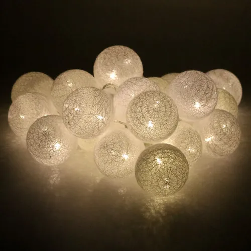 LED Baumwollkugeln 6cm - 3,8m Kugel-Lichterkette 4h-Timer batteriebetrieben 20