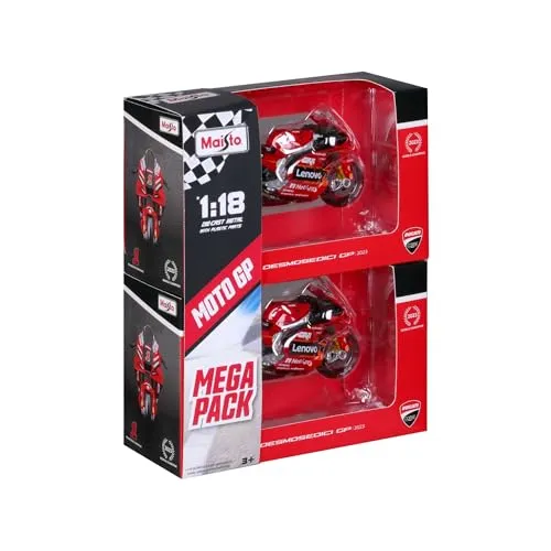 Maisto - Geschenkpaket Ducati Lenovo Team 2023, 2 Motorräder im Maßstab 1:18, GP23#1 Bagnaia und #23 Bastianini, realistische Details, offizielle Ducati-Lizenz, Alter 3+