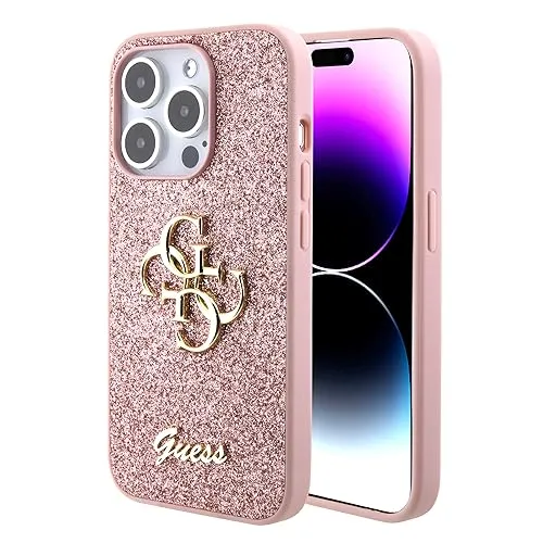 CG MOBILE Guess Feste Glitzer-Hülle für iPhone 15 Pro Max (Rosa)
