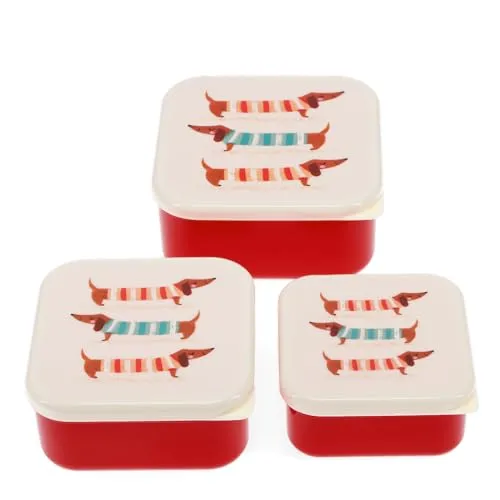 Rex London Snackdosen 3er Set Dackel Sausage Dog Dosen Dackel Motiv Kunststoff Aufbewahrung