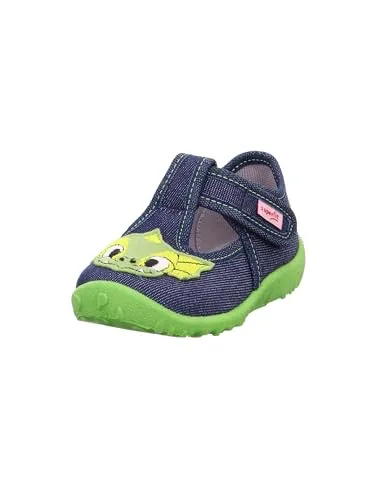 Superfit SPOTTY Lauflernschuh Blau/Grün - Bequeme Hausschuhe für Jungen mit niedlichem Löwen-Motiv und praktischem Klettverschluss. Ideal für Zuhause und Kindergarten, mit rutschfester, flexibler Laufsohle für optimale Trittsicherheit.