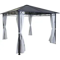 Berlinlodge Pergola, Hellgrau, 300x265x300 cm, Moderner Pavillon - Gestalten Sie Ihren Garten mit der Berlinlodge Pergola. Witterungsbeständiges Dach aus Polycarbonat für zuverlässigen Sonnenschutz und flexible Seitenwände für Privatsphäre. Ideal für entspannte Stunden im Freien.