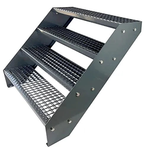 Kaminbau Mierzwa Premium Stahl Treppe Verzinkt Anthrazit 4 Stufen 60 cm - Wetterfeste Gartentreppe mit korrosionsgeschützter Verzinkung und Pulverbeschichtung. Ideal für diverse Außenprojekte. Einfache Montage mit Edelstahl Schrauben Set. Beste Materialien aus deutscher Herstellung, 3 Jahre Garantie.