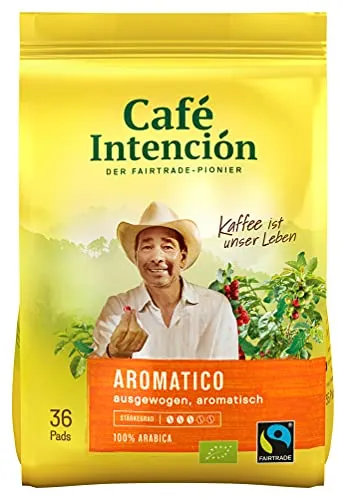 Café Intención Ecológico Pads, 36 Stück - Kaffee mit mittlerer Röstung für eine glatte, befriedigende Tasse. Kompatibel mit Senseo-Maschinen und Fairtrade-zertifiziert für ethischen Genuss.