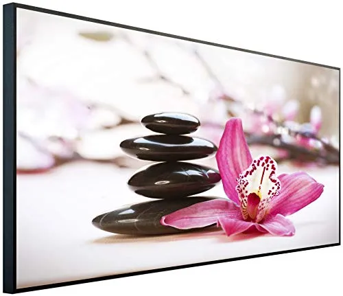 Ecowelle Infrarotheizung mit Bild | 750 Watt | 60x120 cm | Infrarot Heizung| | Made in Germany| k 29 Entspannungsblume und Steine