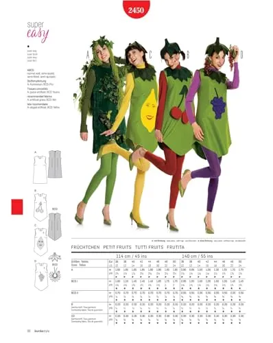 Burda Style Schnittmuster #2450 Damen Karneval Kostüm Früchte & Elfe Gr. 36-50