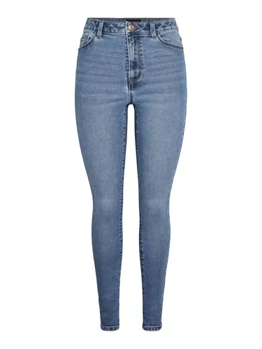 PIECES Female Skinny Fit Jeans PCDANA HW - Modische hellblaue Skinny Jeans mit hoher Taille, ideal für einen stylischen Look. Bequemer Hosenschlitz mit Reiß- und Knopfverschluss für perfekten Sitz.