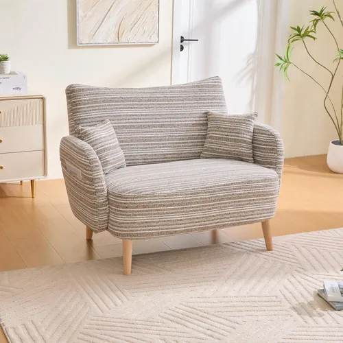 okwish Loungesessel Zweisitzer mit Aufbewahrungstasche,Relaxsessel Loungesofa mit verstärkten Massivholzbeinen und Armlehnenkissen,khaki