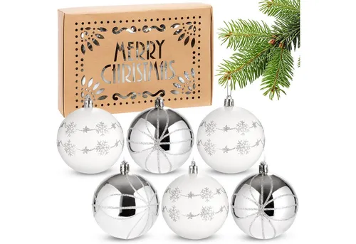 BRUBAKER Weihnachtsbaumkugel 6er Set Weihnachtskugeln - 8 cm Christbaumkugeln (6 St), Baumkugeln für Weihnachtsdeko - handbemalte Weihnachtsbaumkugeln