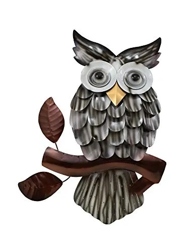 Klp Wanddeko Eule - Kunstvolle Metallfigur - Wandskulpturen mit einzigartiger Eule auf Zweig, handgefertigt und wetterfest, ideal für Garten und Wohnbereich.