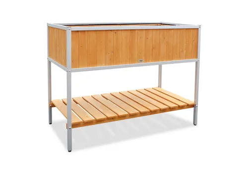 HABAU Hochbeet mit Aluminiumrahmen - 115 x 53,5 x 89 cm, ideal für Kräuter und Blumen, inklusive passgenauer Folie und praktischer Ablagefläche