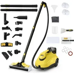 GOPLUS Dampfreiniger 2000W, 5 bar Handdampfreiniger mit 1,8 L Wassertank, Bodenreinigungsset, Düsen und Bezüge, Dampfbesen auf Rädern für Badez...