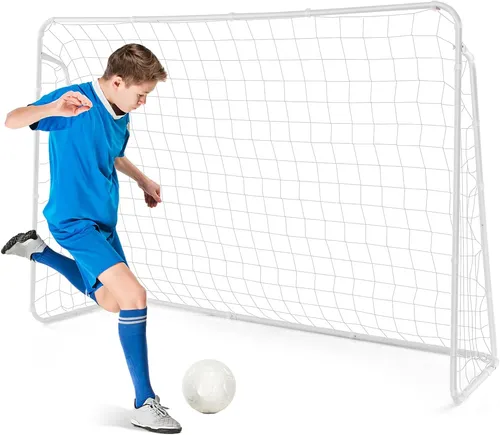 COSTWAY Fußballtor 215 x 152 x 76 cm – Wetterfest & Stabil - Robustes Fußballtor für Freizeit & Training. Das strapazierfähige Netz hält kräftigen Schüssen stand und die Dreiecksstruktur sorgt für hohe Stabilität. Leicht transportierbar und einfach aufzubauen – der perfekte Begleiter für Fußballbegeisterte!