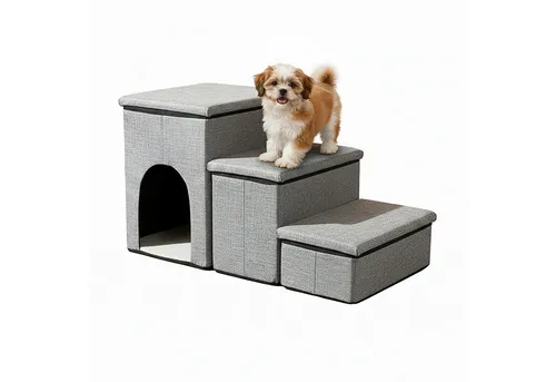 relaxdays Haustiertreppe Faltbare Hundetreppe mit 3 Stufen, Hellgrau