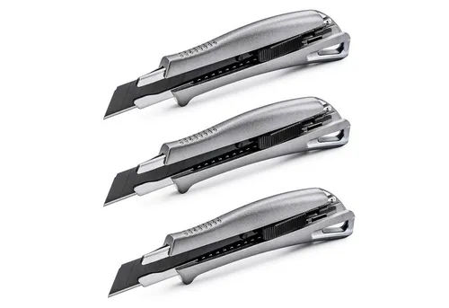 HAC24 Cuttermesser Profi Cuttermesser Teppichmesser Universalmesser Paketmesser, (3-tlg), aus Aluminium, mit scharfer Klinge