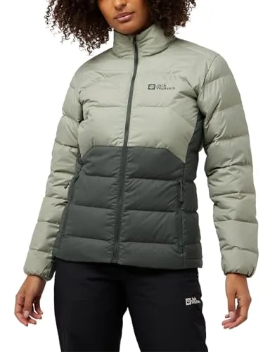 Jack Wolfskin Damen Ather Down Jkt W - Daunenjacke in Slate Green, XS EU - Funktionsjacke mit 2 Hüfttaschen, verstellbarem Saum und elastischen Bündchen, hergestellt aus recycelten Materialien für nachhaltigen Komfort.