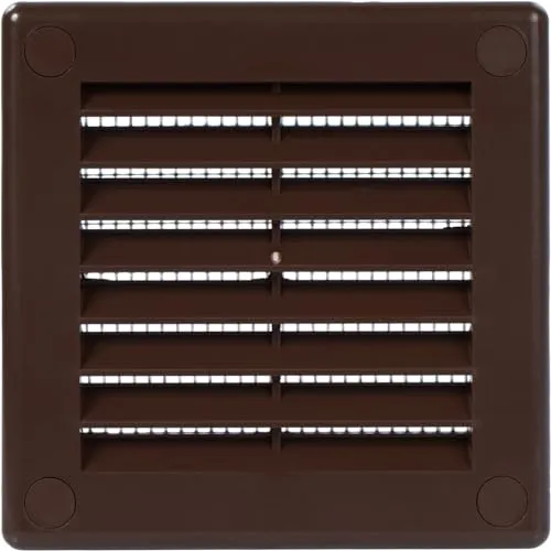 Vent Systems 100x100 mm Braune Lüftungsabdeckung – flache, quadratische Lüftungsschlitze – Integrierter Insektenschutz – HVAC-Lüftungsöffnungen für Badezimmer, Heimbüro
