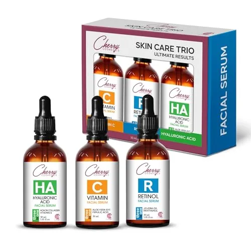 Skincare Set mit Vitamin C Serum, Retinol Serum und hyaluronic acid Serum. Gesichtsserum trio mit anti aging / anti Falten Soforteffekt gegen Pigmentflecken Pickelmale und Altersflecken.