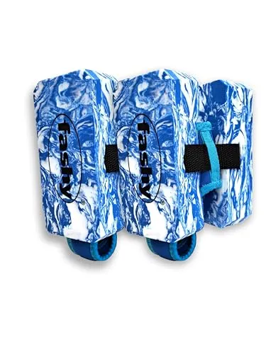 Fashy Beinschwimmer, Aqua-Fitness-Schwimmhilfen, Blaues Marmormuster, Verstellbare Fußmanschetten für Wasserfitness
