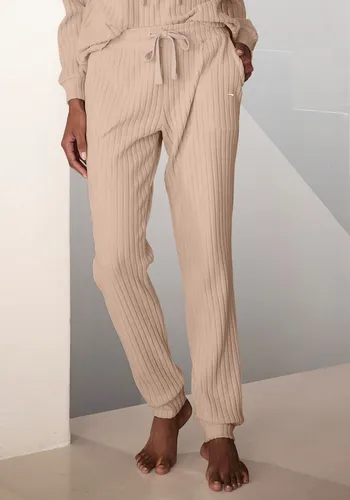 LASCANA Damen Homewearhose, Gr. 32/34, Beige - Stoffhosen in Rippware mit elastischem Bund und praktischen Taschen. Ideal für gemütliche Stunden zu Hause oder als lässige Loungewear.