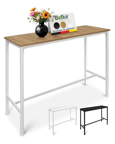 BeFair Bartisch Sven, Eiche-Weiß - Bartisch mit verstellbaren Füßen, 120x40x100 cm, ideal für moderne Küchen und Essbereiche, kombiniert Funktionalität mit stilvollem Design.