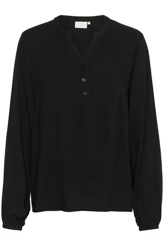 KAFFE Langarm-Bluse KAmathilde 38, Black Deep - Damenbluse aus LENZING ECOVERO, lockere Passform mit feiner, strukturierter Optik und halber Knopfleiste – ideal für einen eleganten Look.