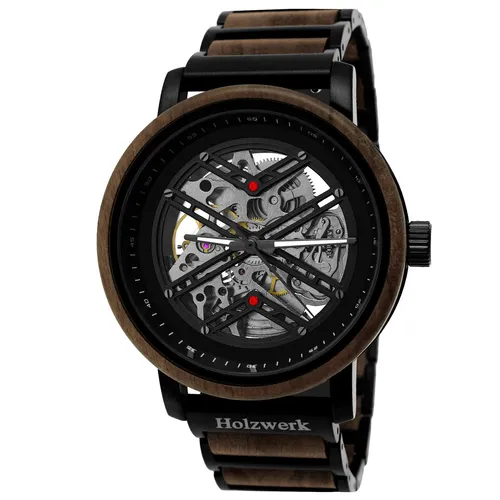 Holzwerk Mechanische Uhr: Moderne Herren Edelstahl & Holz Armbanduhr - Armbanduhren mit hochwertigem Automatik-Uhrwerk, stilvolles Design aus Edelstahl und Holz, perfekt als Geschenk für Uhrenliebhaber!