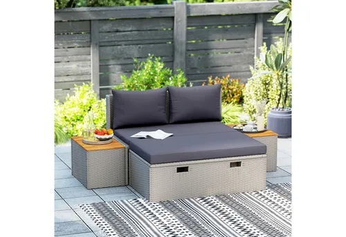 Outsunny Doppelliege mit Fußhocker - Gartenliege für 2 Personen mit Schirmloch, 320kg belastbar und platzsparend – ideal für entspannte Stunden im Garten.