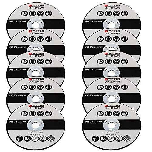 Parkside Schleifscheiben-Set 10x Trennschreibe für Winkelschleifer PWSA 12 B1, Metall, Stein, Holz, Kunststoff, Fliesen, Nicht-Metalle (NE-Metalle), Aluminiumoxid, Grau