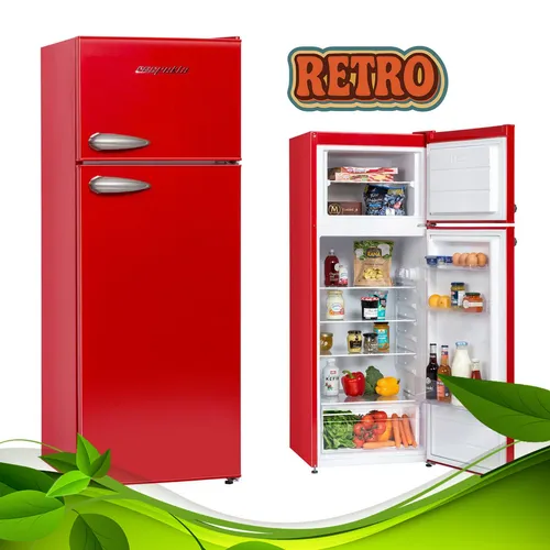 Respekta Bento KS 144 VR Kühlschrank 171L - Freistehender Kühlschrank mit 4* Gefrierfach in retro Rot, 171L Kühlvolumen, LED-Innenbeleuchtung und leise im Betrieb – ideal für stilbewusste Küchen!