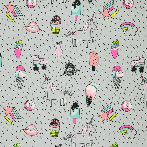 Einhorn JERSEY Baumwolljersey Stoff Kinderstoff Meterware Mädchen JB089