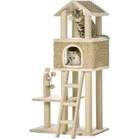 PawHut Kratzbaum Kletterbaum - 69x40x131 cm, mit Katzenhöhle und Spielbällen, ideal für aktives Spielen und Entspannen