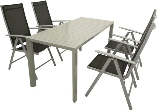 TPFGarden Garten-Garnitur Sunderland - 5-teilig mit Klappsesseln und Ausziehtisch - Elegante 5-teilige Garten-Essgruppe mit 4 Klappsesseln und flexiblem Ausziehtisch (117/162 cm). Hergestellt aus robustem, pflegeleichtem Aluminium und strapazierfähigem Textilene – ideal für gesellige Stunden im Freien.